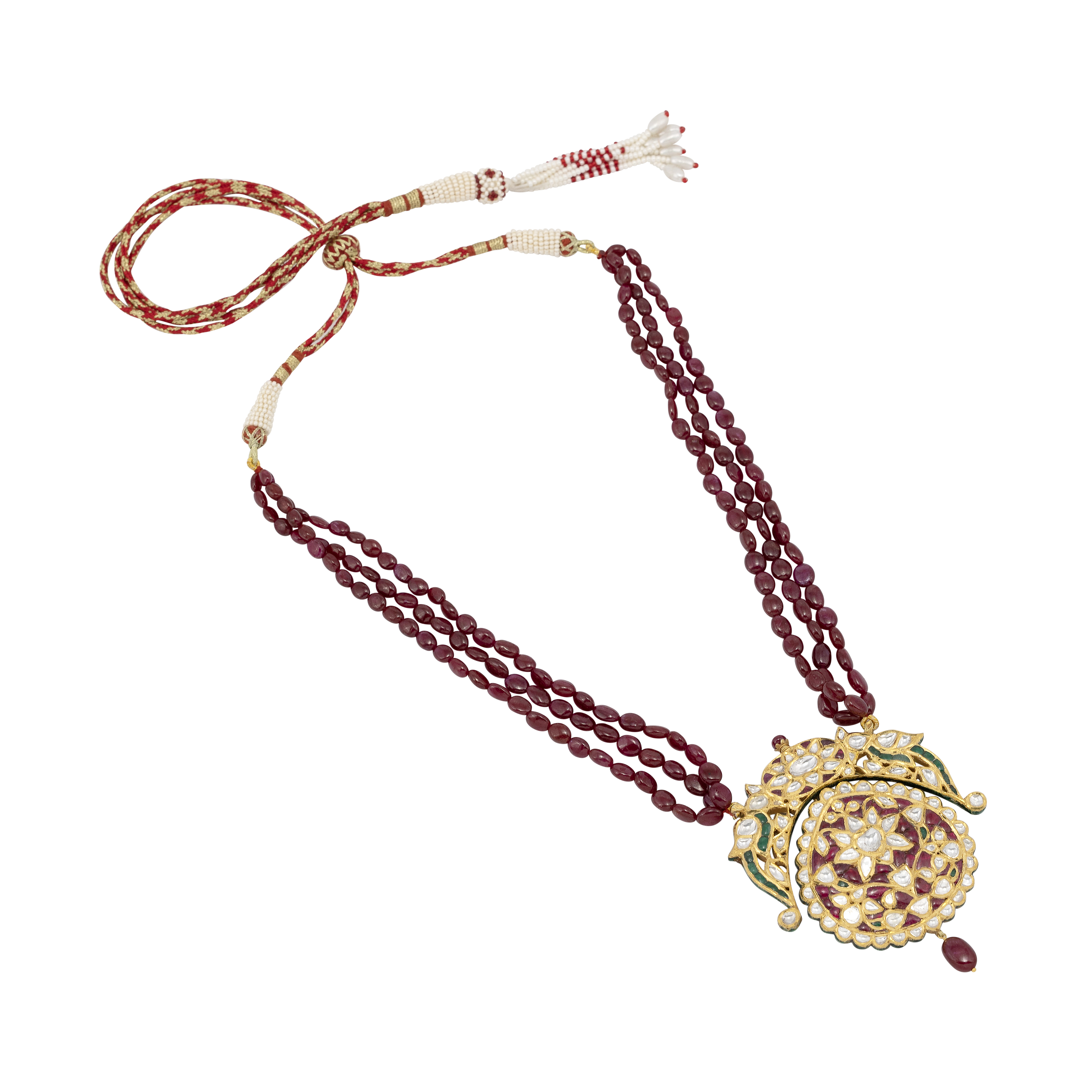 Ruby Strand Necklace with Talaf Bird Motif Pendant